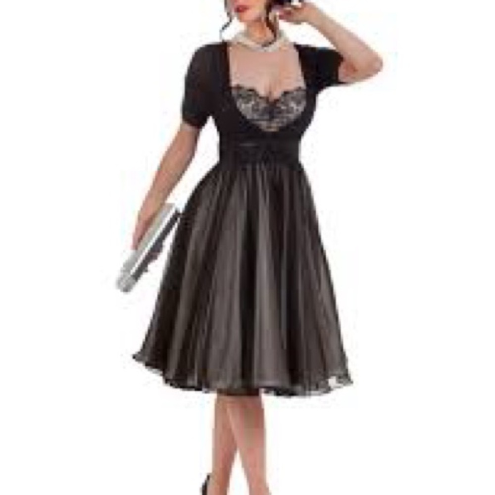 Elegant Black Lace cafe noir Dress